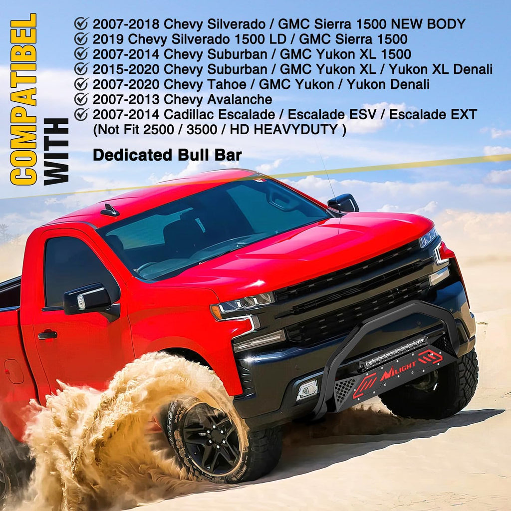 Nilight Bull Bar with Light fits 2007-2018 Chevy Silverado GMC Sierra 1500, 2007-2020 Chevy Tahoe Suburban&Yukon/Yukon XL Front Bumper Grille Brush Push Guard with Skid Plate Licence Plate Hole Black