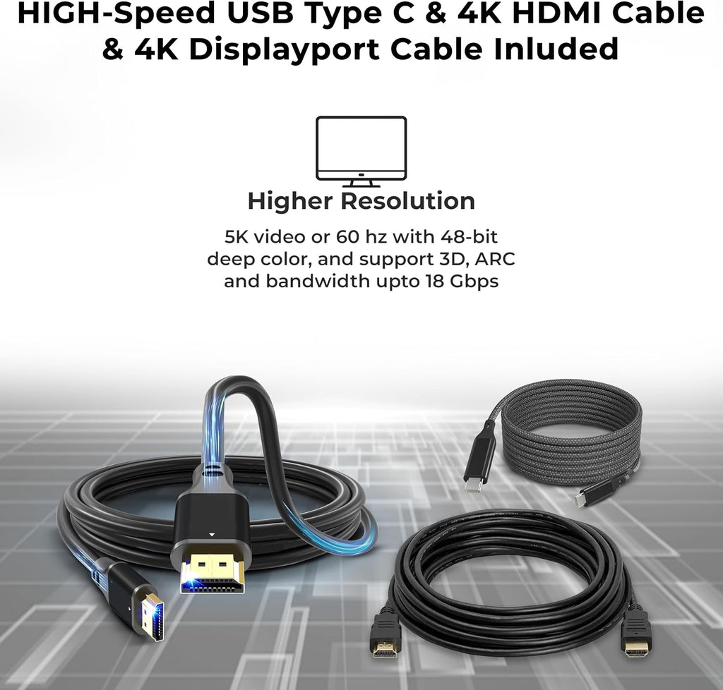 UD22 Dell Docking Station Dual Monitor Bundle - USB-C/USB-A Universal Dell Dock for Laptops Comes with 130W Adapter + Anyhdd HDMI, DisplayPort, USB-C Cables & Cloth - Supports Dual/Triple/4 Monitors