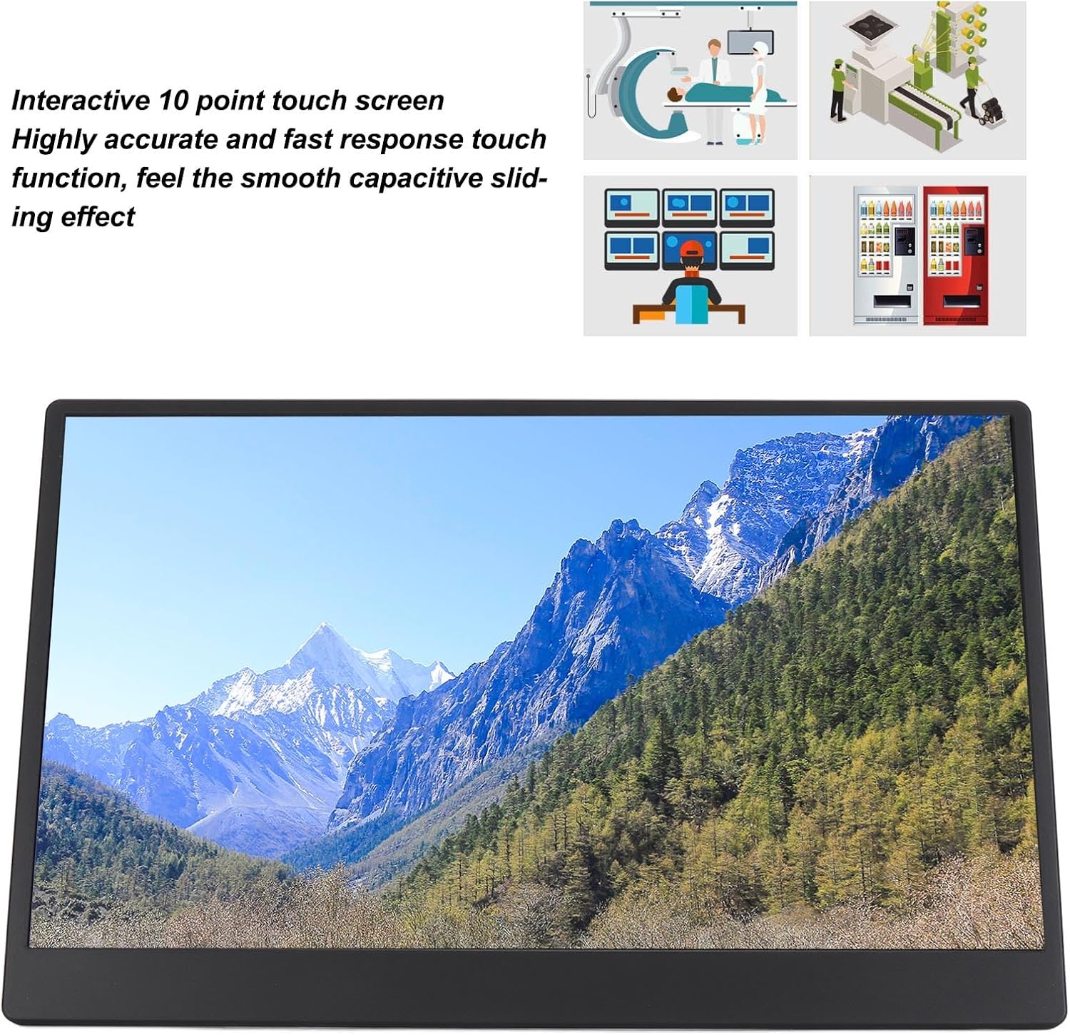 Yunseity Portable Monitor, 13.3in 4K FHD Ultra Slim HDR Computer Gaming Display, 16:9 HDR Touchscreen USB C HDMI Screen Extender with Smart Cover for Laptop PC Phone