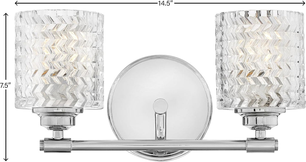 Hinkley Elle Collection Two Light Bathroom Vanity Fixture with Clear Chevron Glass, Chrome