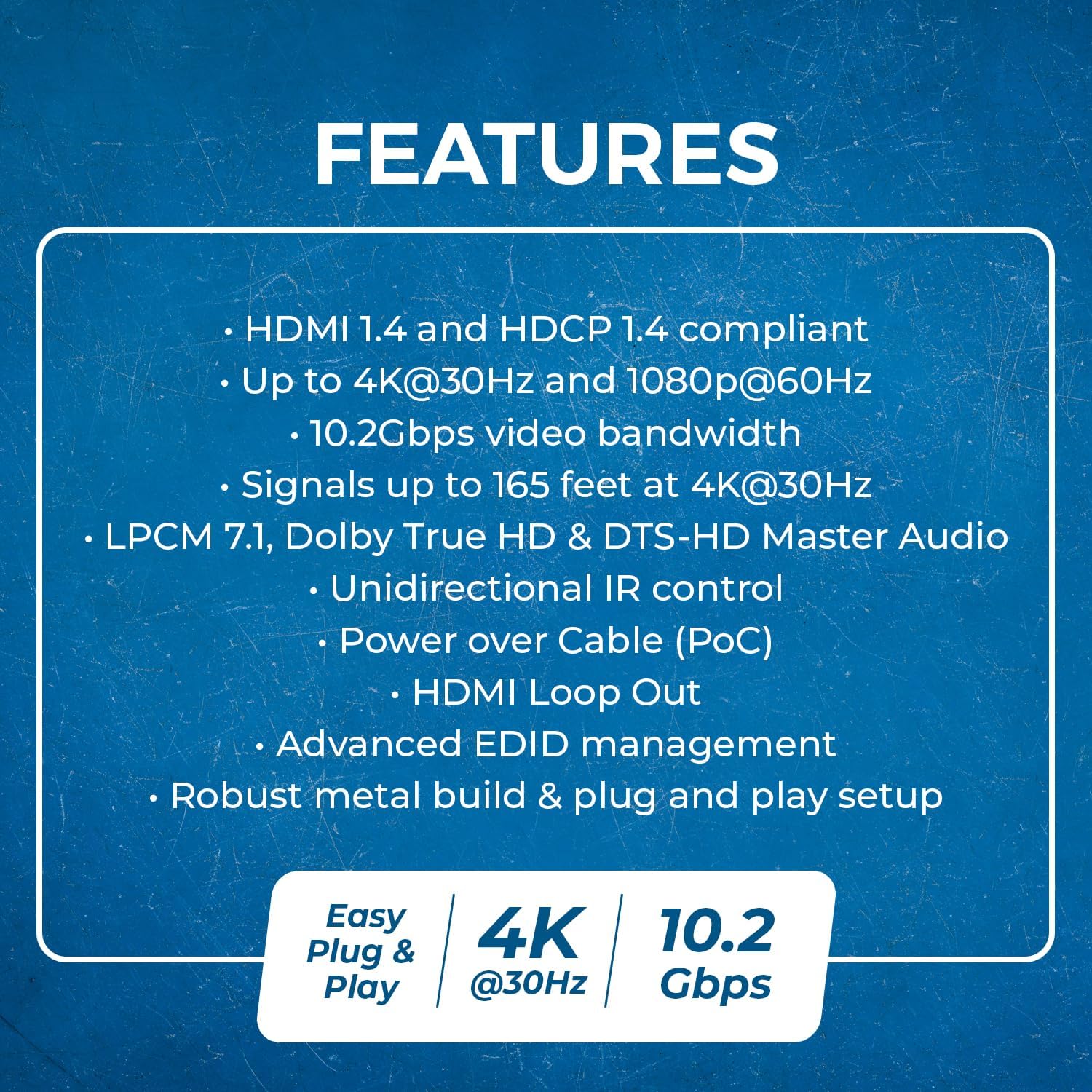 OREI 4K 1x4 HDMI Extender Splitter Over CAT6/7 Ethernet Cable Up to 4K@30Hz upto 165 ft-1080P@60Hz upto 230 ft, IR control, EDID, HDMI Loop Out (HD14-EX165-K)