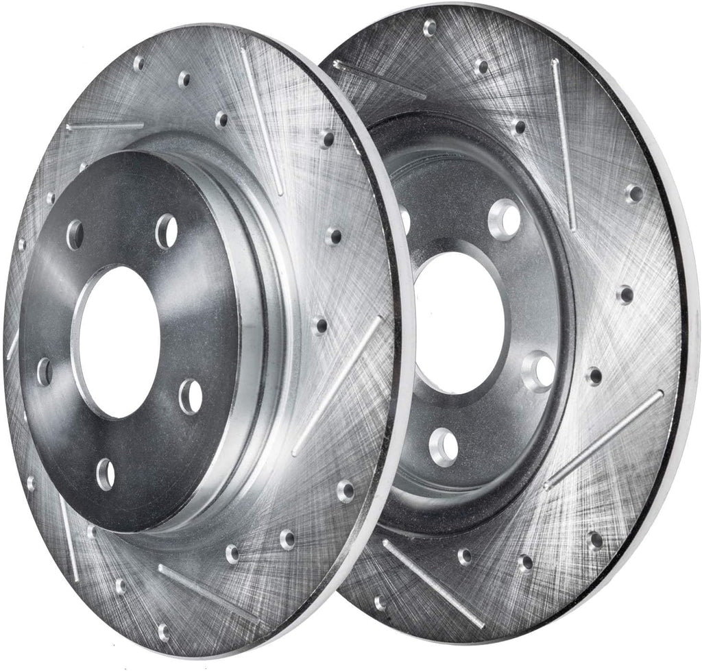 Detroit Axle - Brake Kit for 2006-2011 Honda Civic 2007-2010 CSX, Drilled Slotted Disc Brake Rotors Ceramic Brakes Pads 2008 2009 Replacement : 11.81' inch Front Rotor 10.24' inch Rear Rotor