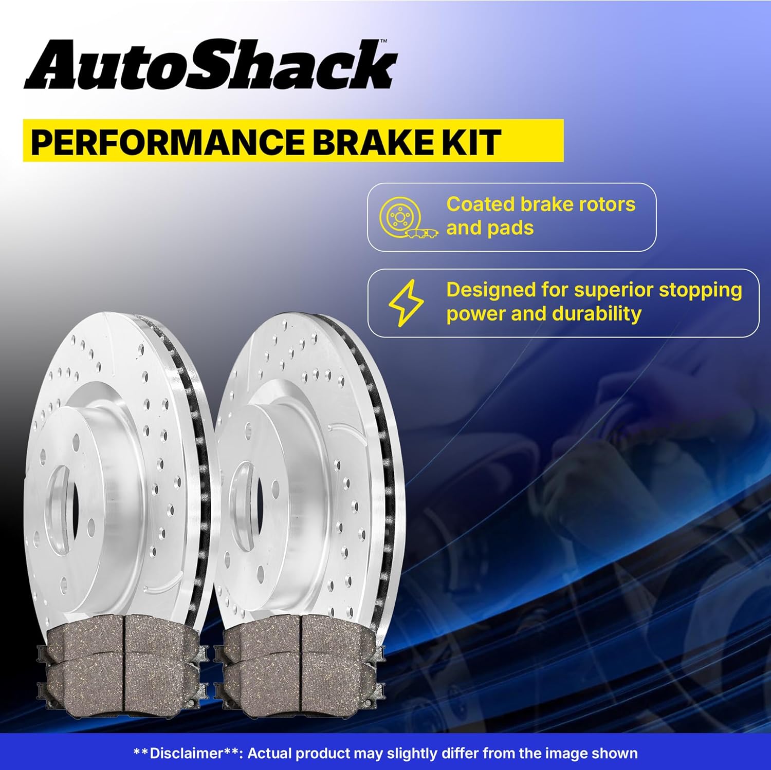 AutoShack Front & Rear Brake Rotors & Ceramic Pads for Honda, Civic 2006-2011, FWD L4 1.8L - Coated Drilled & Slotted - Silver Matte Finish - TurboGuard