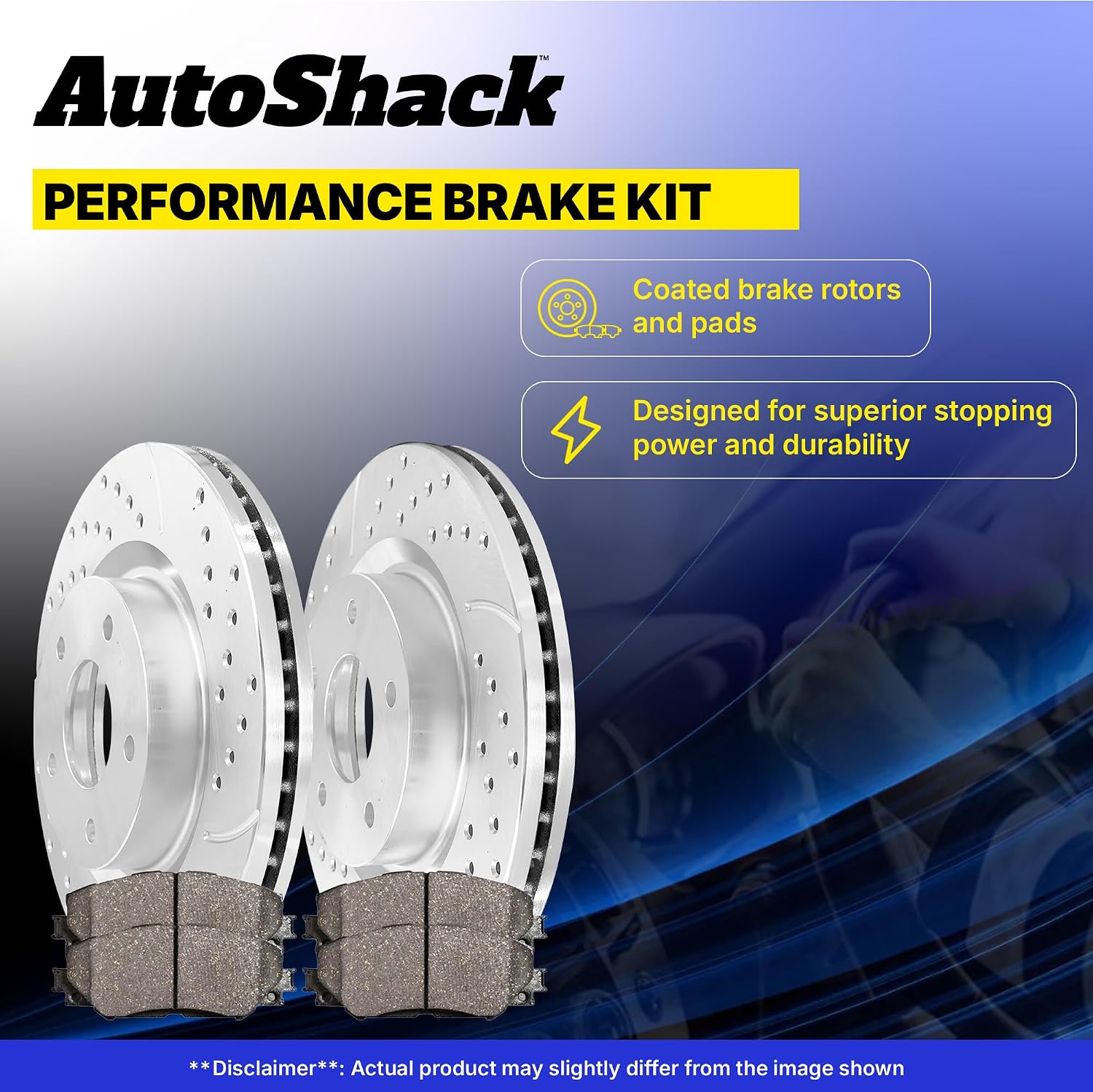 AutoShack Front & Rear Brake Rotors & Premium Pads for Honda, Civic 2006-2011, FWD L4 1.8L - Coated Drilled & Slotted - Silver Matte Finish - TurboGuard