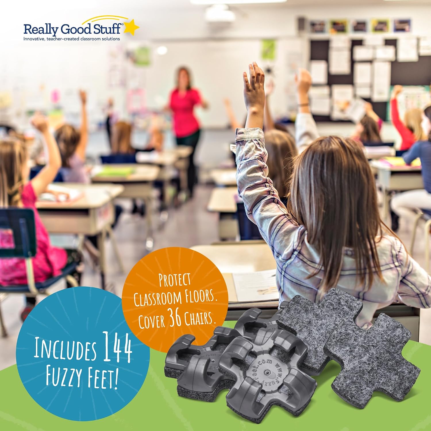 Really Good Stuff Fuzzy Feet Chair Glides - 144 Pieces | Felt Pads for Furniture Feet, Floor Protectors for Chairs, Non-Slip Leg Caps & Covers for Hardwood