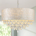 X-Large 6-Light Drum Capiz Shell K9 Crystal Chandelier, Coastal Style Pendant Light Fixture for Dining Room, Living Room, D24 * H24~70 inch (Adjustable), Clear Crystal & Chrome Finish