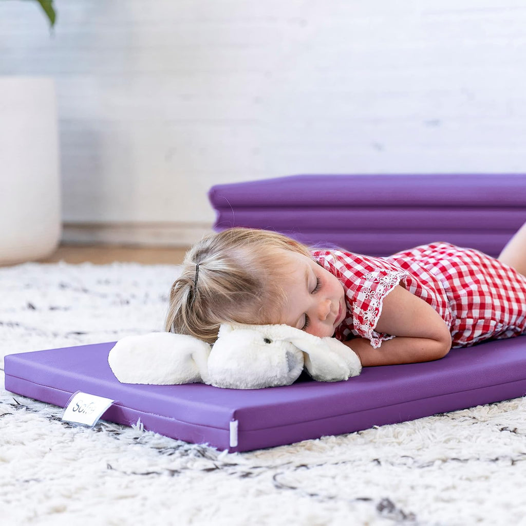 ECR4Kids SoftZone Rainbow Rest Time Mat with Name Tag, Sleeping Pad, Purple, 5-Piece