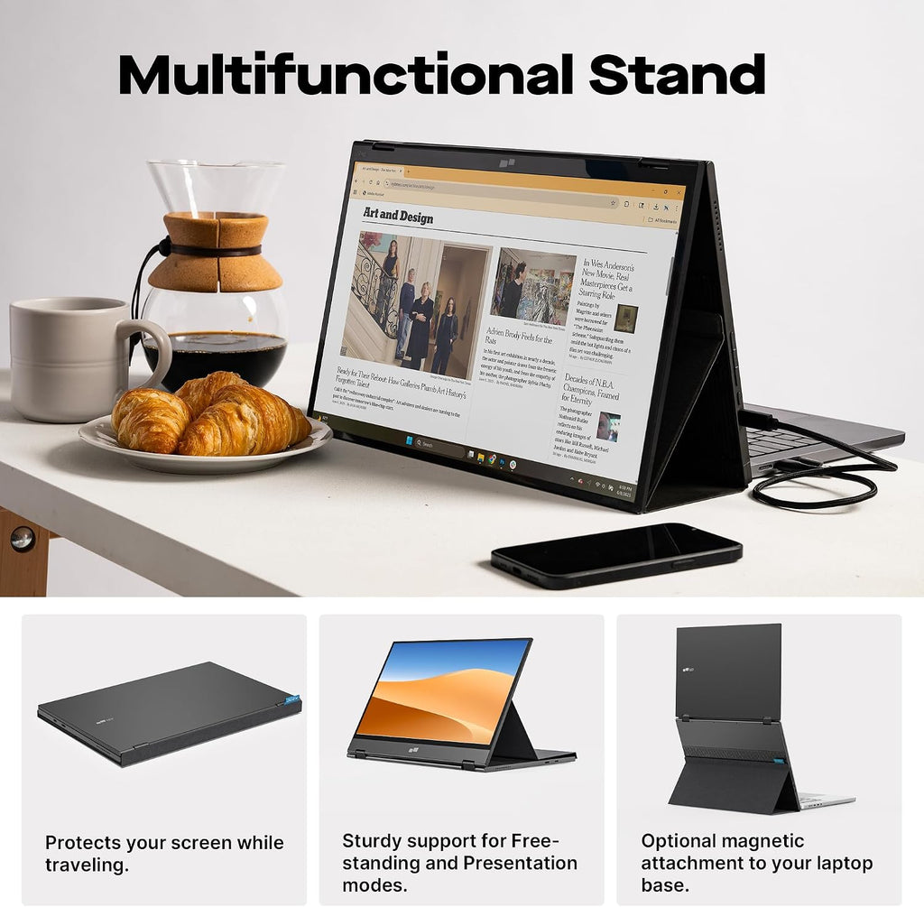 Mobile Pixels Duex Float 2 Pro 16' 2.5K Portable Laptop Monitor, Ultra-Thin Dual Laptop Screen Extender with Built-in Kickstand, USB-C/HDMI Plug and Play, Built-in Speakers, for Mac, Windows, Phone