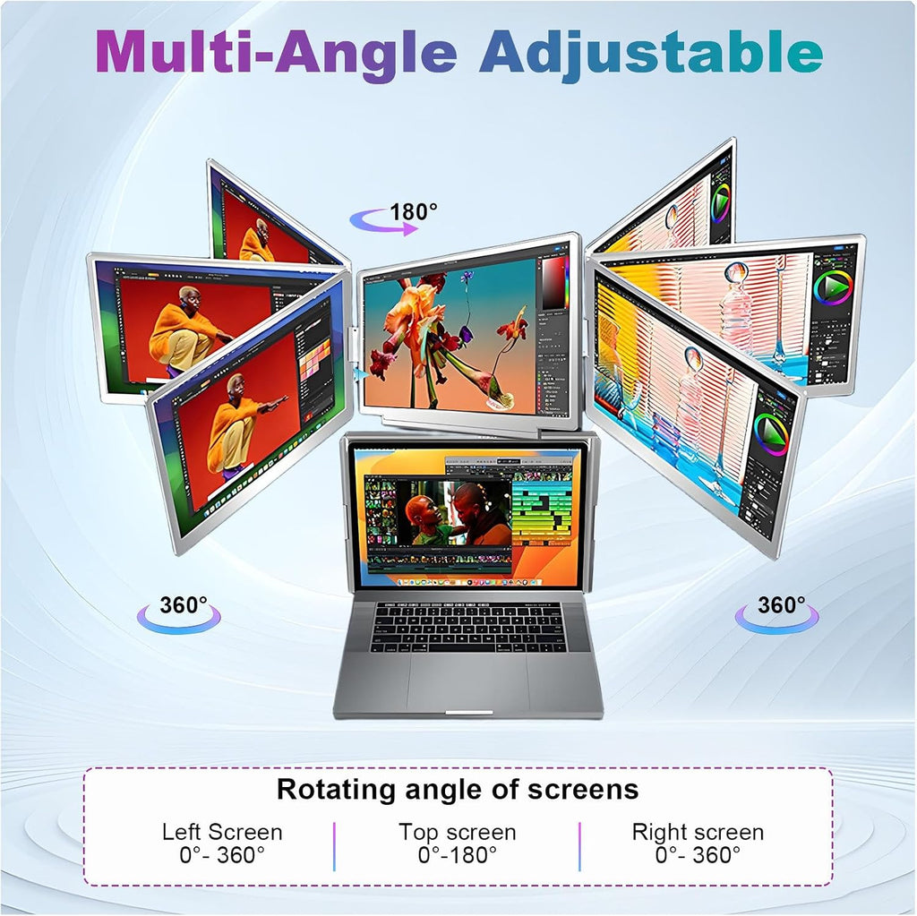 Laptop Screen Extender Monitor, 15.6' 1080P FHD Triple Screen Monitor with 360° Adjustable Viewing Angles, HDMI/USB-C Attach & Play, External Monitor for Laptop with Windows Macos
