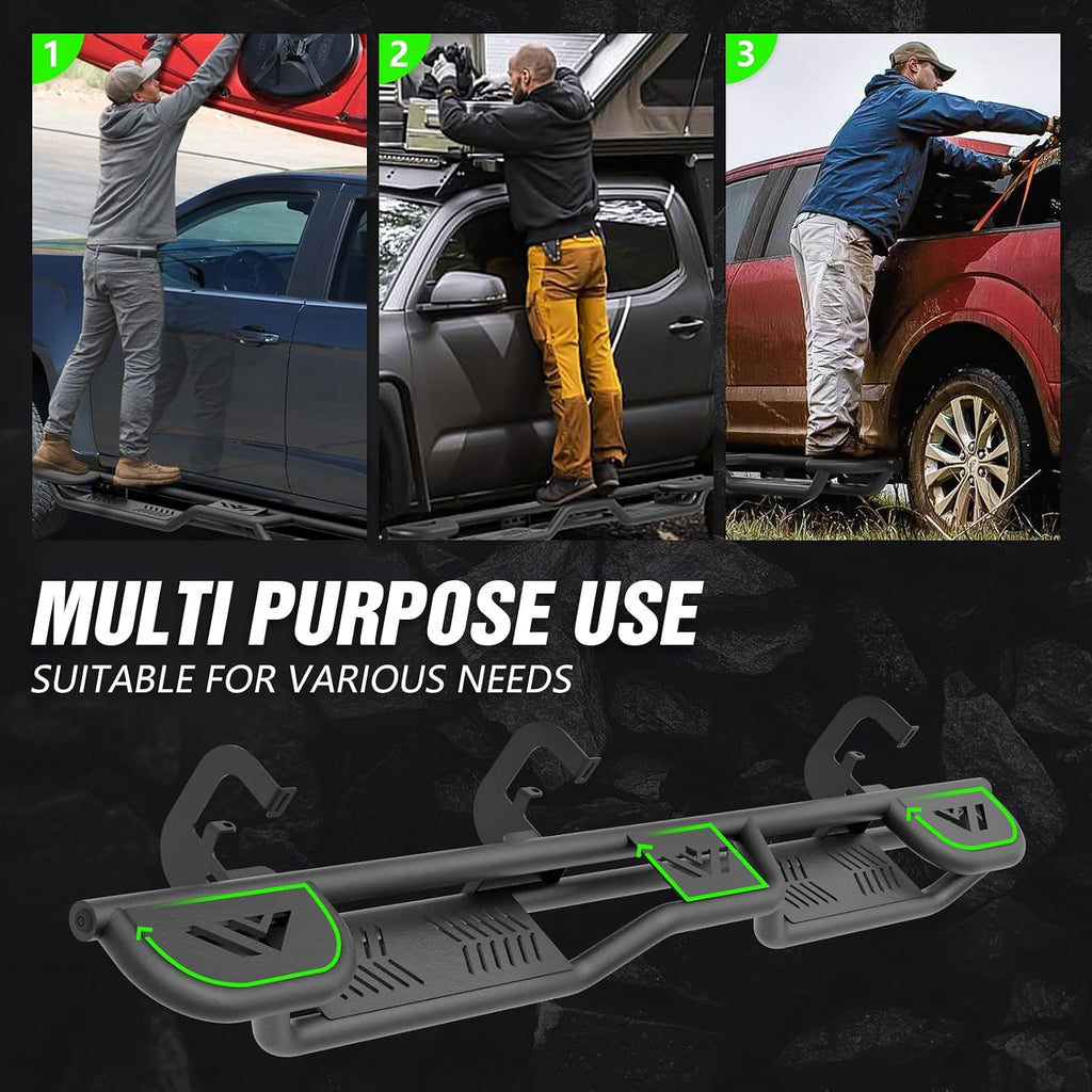 YZONA Three Raised Steps Double Cab Running Boards Compatible with 2007-2018 Chevrolet Silverado & GMC Sierra 1500, 2007-2019 Chevy Silverado & GMC Sierra 2500 3500 HD Extended Cab Side Step Nerf Bar