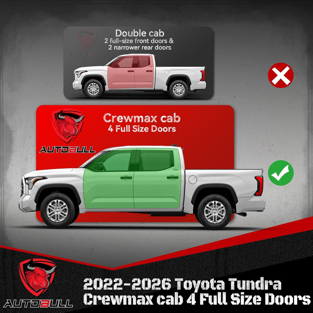 6 Inches Running Boards Side Steps Compatible with 2022-2026 Toyota Tundra Crewmax Cab 4 Full Size Doors, Black Textured Aluminum Nerf Bars