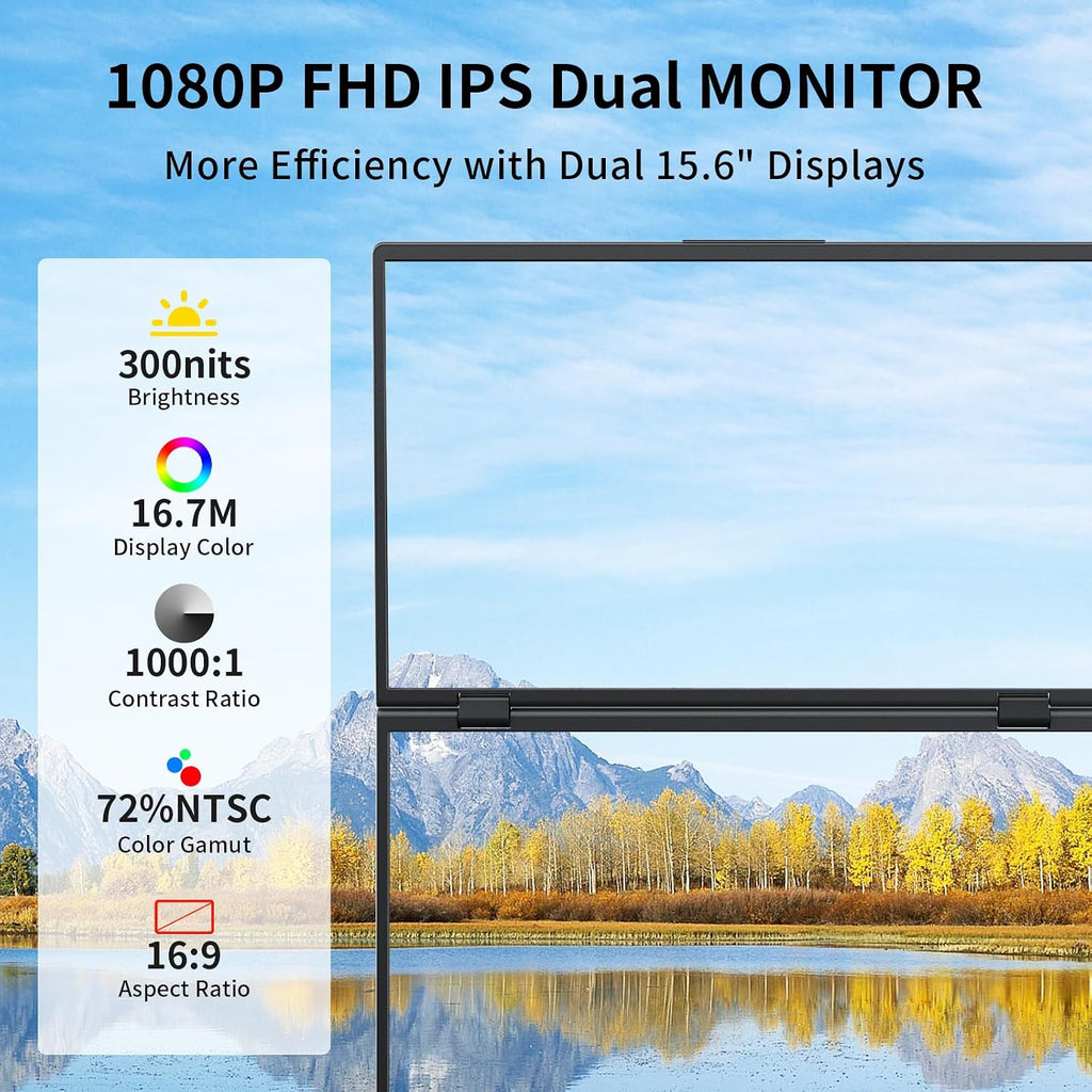 Laptop Screen Extender,15.6' Dual Monitors (Wins/Mac) Folding Stacked Portable Dual Monitor, USB C Travel Extended Computer Display with Triple Portable Monitor for Laptop PC Windows Mac