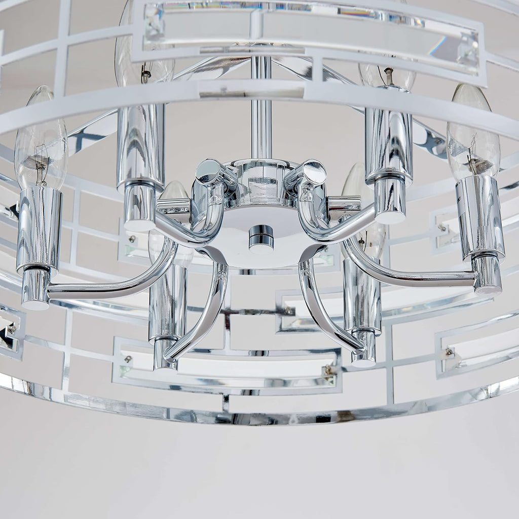 Saint Mossi Modern K9 Crystal Chandeliers, Drum Pedant Light Fixture for Living Space, D18 x H24, Adjustable Chains 59', Chrome Finish Metal Frame
