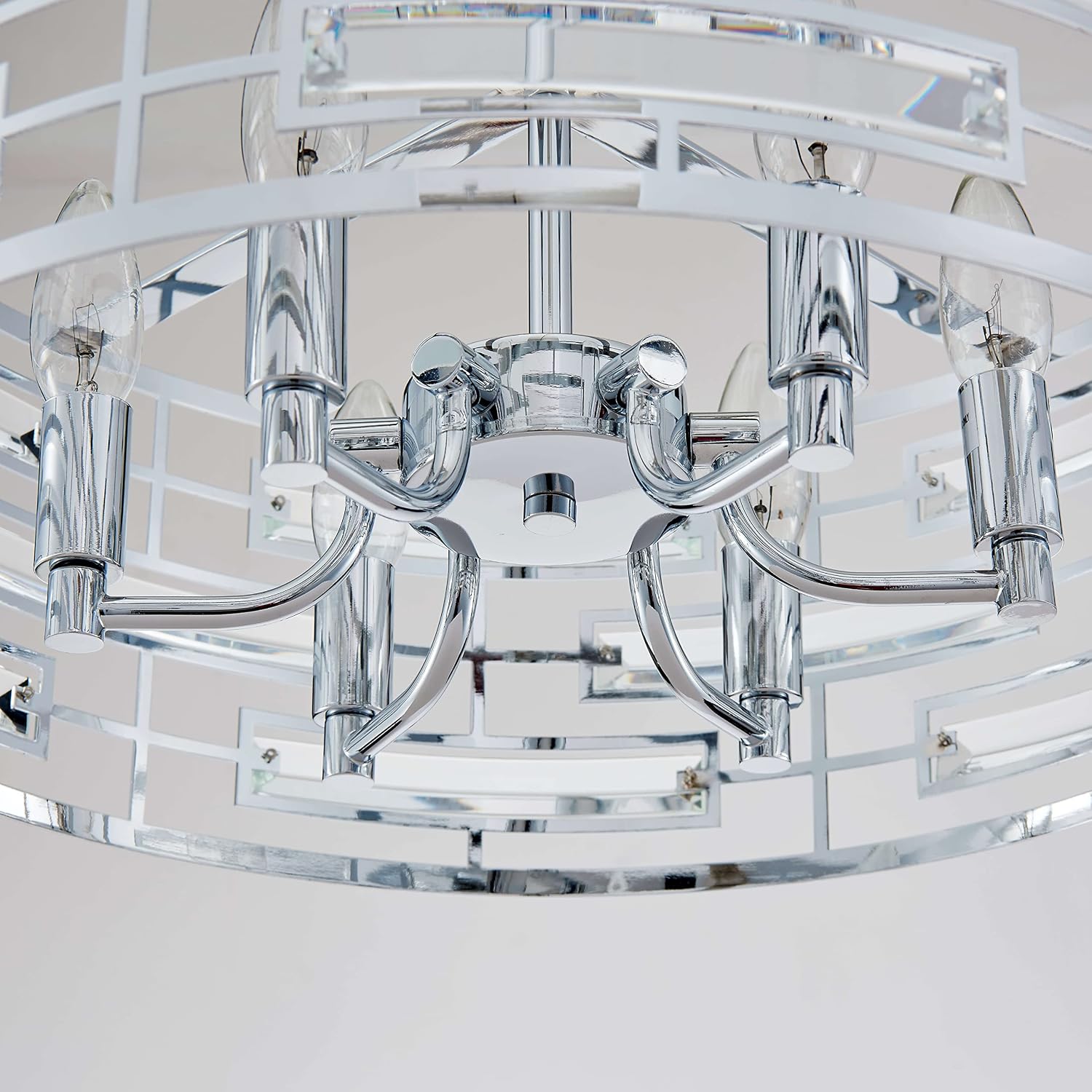 Saint Mossi Modern K9 Crystal Chandeliers, Drum Pedant Light Fixture for Living Space, D18 x H24, Adjustable Chains 59', Chrome Finish Metal Frame