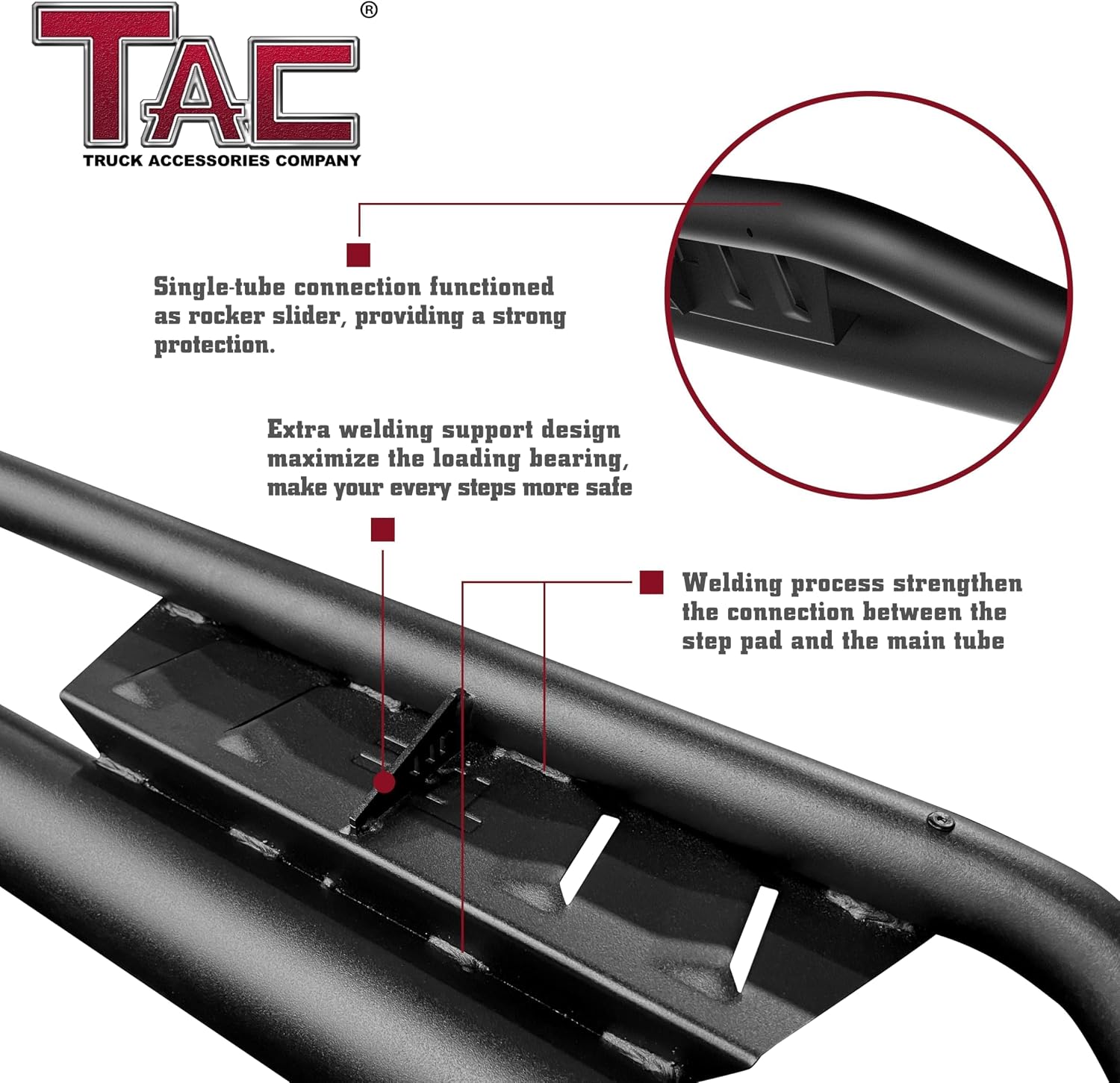 TAC EHD Running Boards Compatible with 2021-2026 Ford Bronco 4 Door | Side Steps| Nerf Bars| Step Rails| Rocker Slider| Two-Stair| Pickup Truck Exterior Accessories| 4' Drop| Carbon Steel