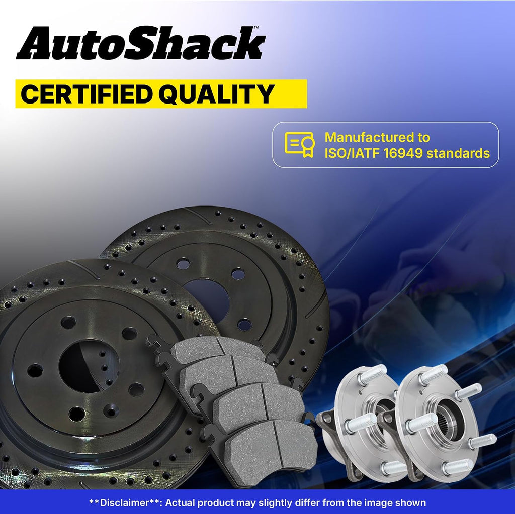 AutoShack Rear Brake Rotors, Premium Pads & Hub Bearing Assemblies for Honda, Civic 2006-2011, FWD L4 1.8L 2.0L - E-Coated Drilled & Slotted - Black Finish - NightGuard - 10.24' (260 mm), 5-Lug