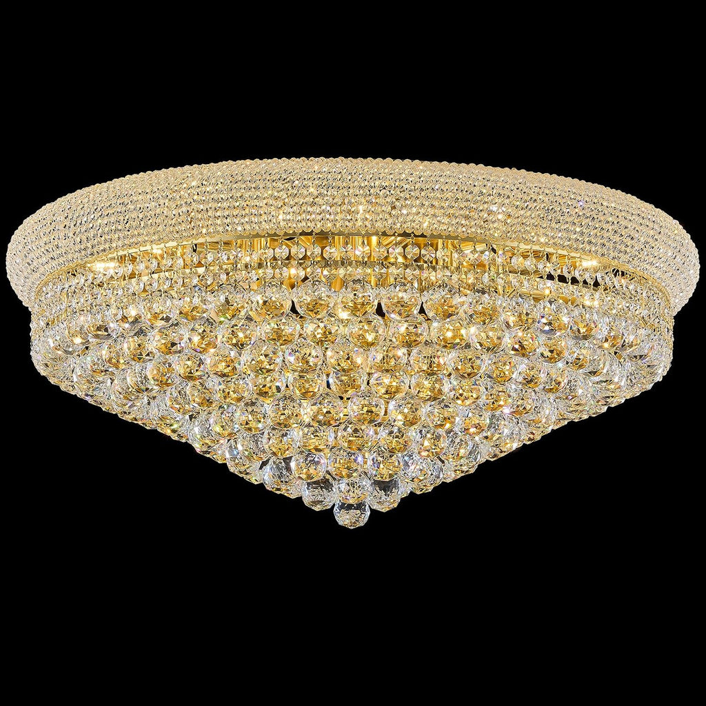 18 - Light Crystal Flush Mount Chandelier Ceiling Light Fixture for Living Room Dining Room Entryway Foyer Gold Finish