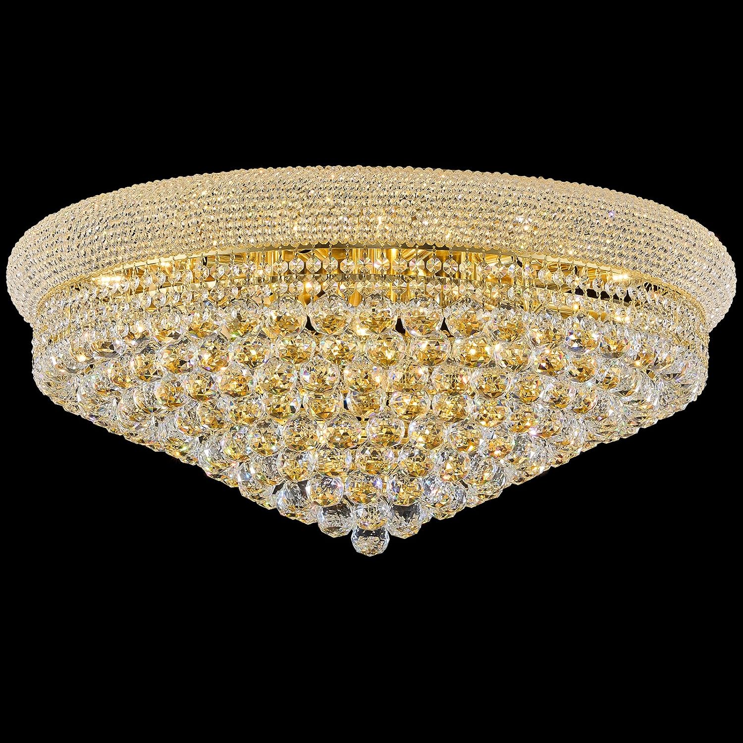 18 - Light Crystal Flush Mount Chandelier Ceiling Light Fixture for Living Room Dining Room Entryway Foyer Gold Finish