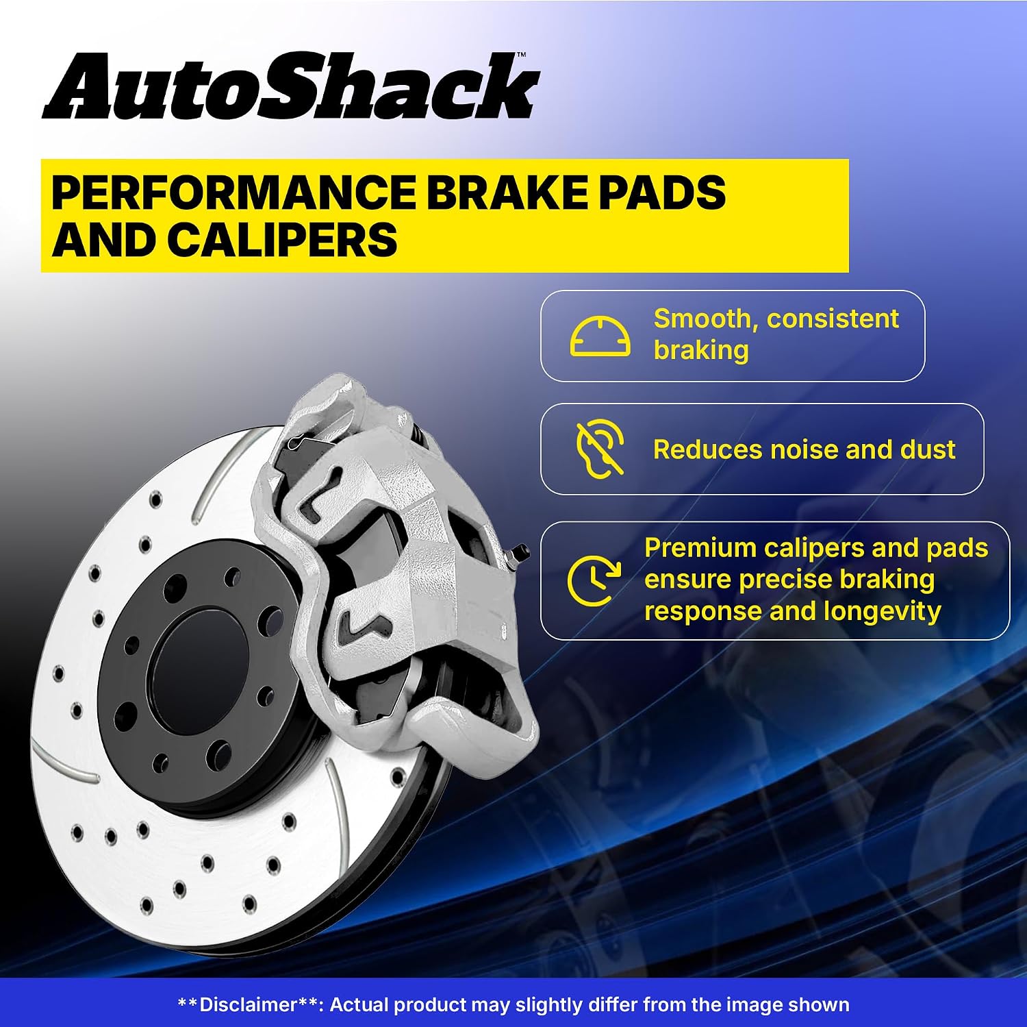 AutoShack Front Brake Rotors, Ceramic Pads & Calipers for Honda, Civic 2006-2011, FWD L4 1.3L - E-Coated Drilled & Slotted - ShadowGuard - 10.31' (261.9 mm), 5-Lug