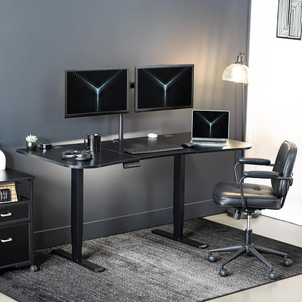 VIVO Electric 63 x 32 in Dual Motor Standing Desk, Memory Height Adjustment, 2B Series, Black Carbon Fiber Top Black Frame, DESK-KIT-2B1R