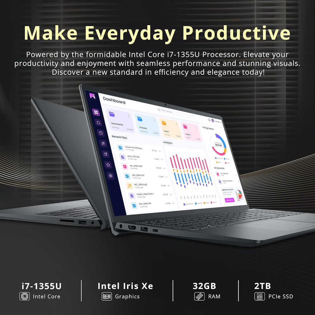 Dell Inspiron 15 3530 15.6' FHD Touchscreen Laptop, Intel i7-1355U, 32GB DDR4 RAM, 2TB PCIe SSD, Intel UHD Graphics, Number Pad, Wi-Fi 6, HD Camera, Windows 11 Pro, Black (Renewed)