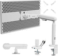 AVLT Single 17'-40' Ultrawide 3-Segment Easel Monitor Arm for Screens Up to 24.3 lbs, Aluminum Designer Stand, Adjustable Pneumatic Height, Full Motion Swivel Tilt Rotation, USB-C&A Ports, White