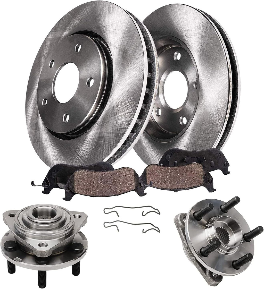 Detroit Axle - Front Brake Kit for 2001-2006 Dodge Stratus Chrysler Sebring [Sedan Convertible] Disc Brake Rotors Ceramic Brakes Pads Wheel Bearing Hubs Assembly 2002 2003 2004 2005 Replacement