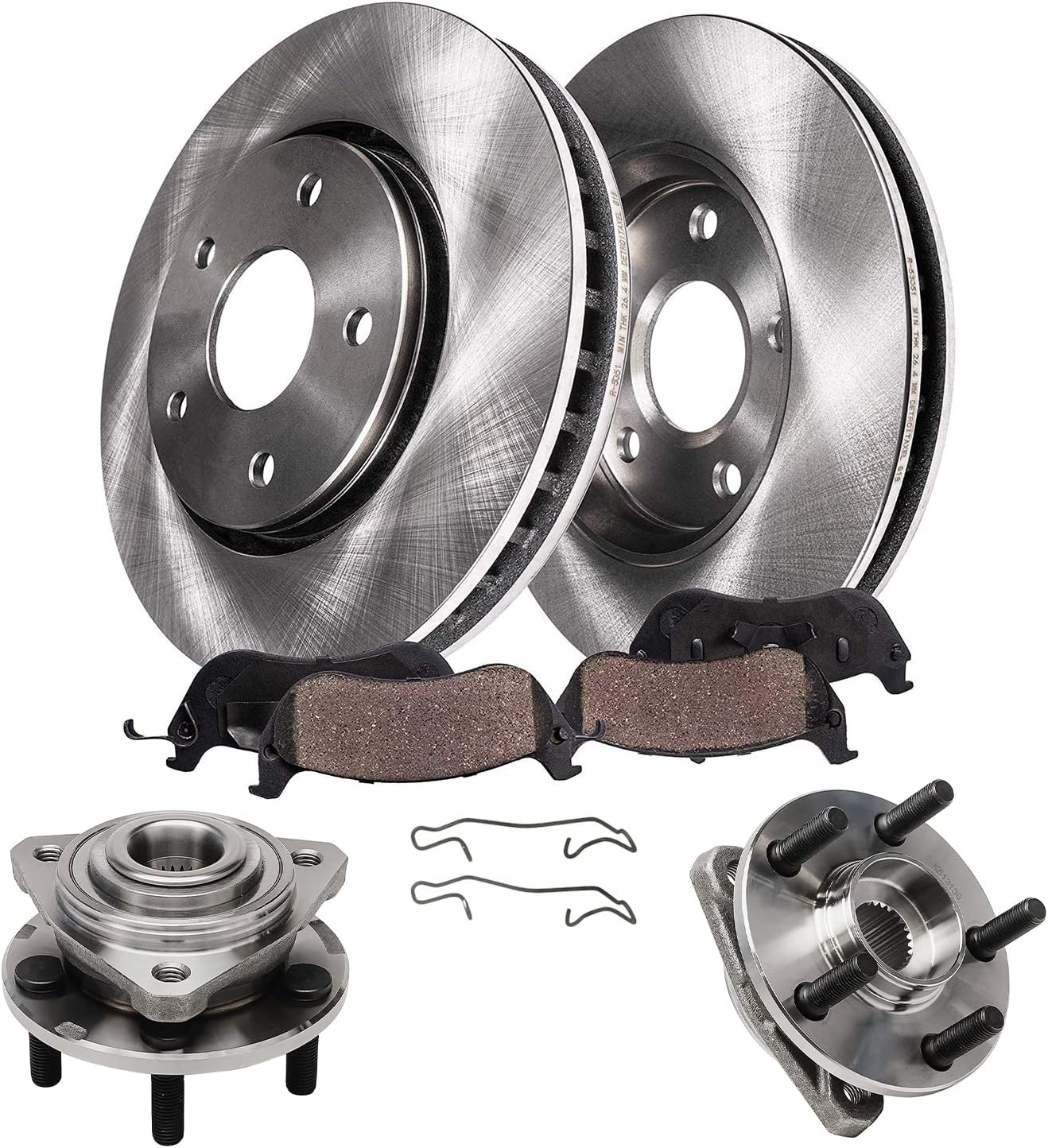 Detroit Axle - Front Brake Kit for 2001-2006 Dodge Stratus Chrysler Sebring [Sedan Convertible] Disc Brake Rotors Ceramic Brakes Pads Wheel Bearing Hubs Assembly 2002 2003 2004 2005 Replacement