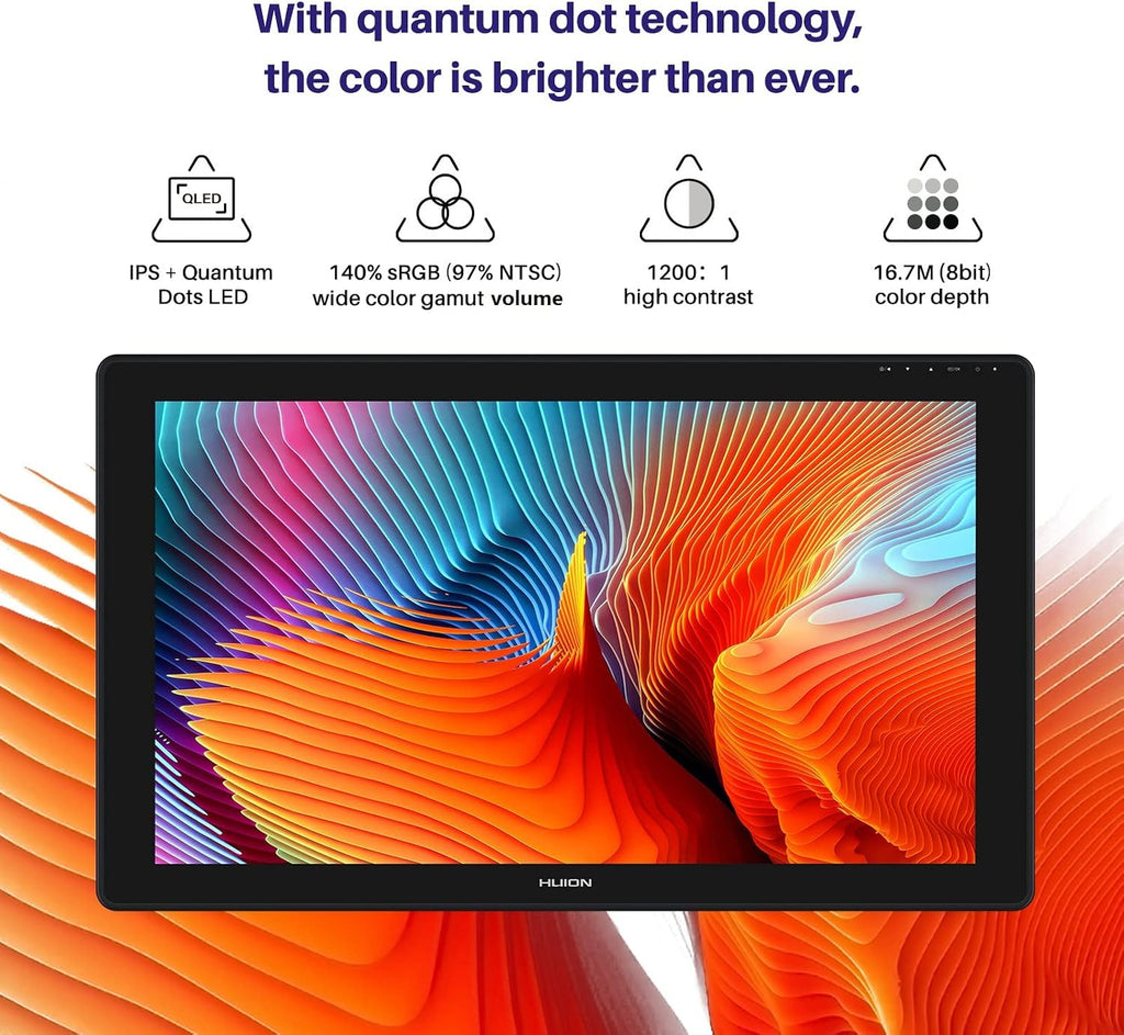 HUION Kamvas 24 Plus 2.5K QHD Graphic Drawing Tablet with Screen, 140%sRGB Full-Laminated QD Drawing Monitor with Battery-Free Stylus for PC, Mac, Android, 23.8inch Pen Display with Single Monitor Arm