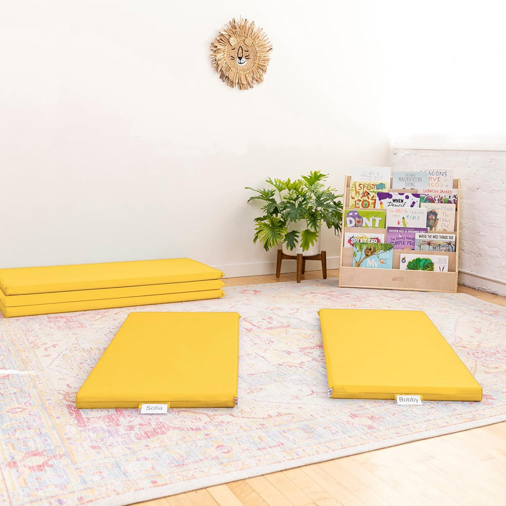 ECR4Kids SoftZone Rainbow Rest Time Mat with Name Tag, Sleeping Pad, Yellow, 5-Piece