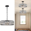 Modern Elegant 6-Light Black Crystal Chandelier, 18-Inch Oversized Round Semi Flush Mount Ceiling Light Fixture, Perfect for Enhancing Kitchen Island Ambiance & Stylish Entryway Décor