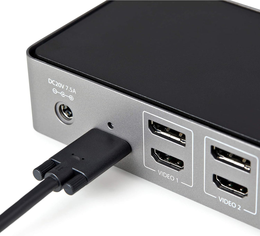 StarTech.com USB-C / USB-A Hybrid Docking Station for MacBook Pro / Air M1 M2 M3 M4 & Windows, Universal Triple 4K 60Hz HDMI DP Dock, Thunderbolt Compatible, 85W Laptop Charging - TAA, Black & Gray