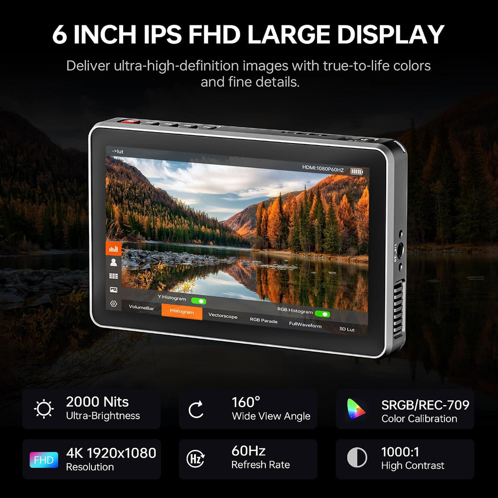 VILTROX DC-X3 Camera Field Monitor Kit with Rig Cage 2000 Nits Touchscreen Camera Monitor with SDI/4K HDMI in/Out, 6' Full HD 1920x1080 IPS, 3D LUTs Peaking Focus Assist, Sunshade Hood, Battery