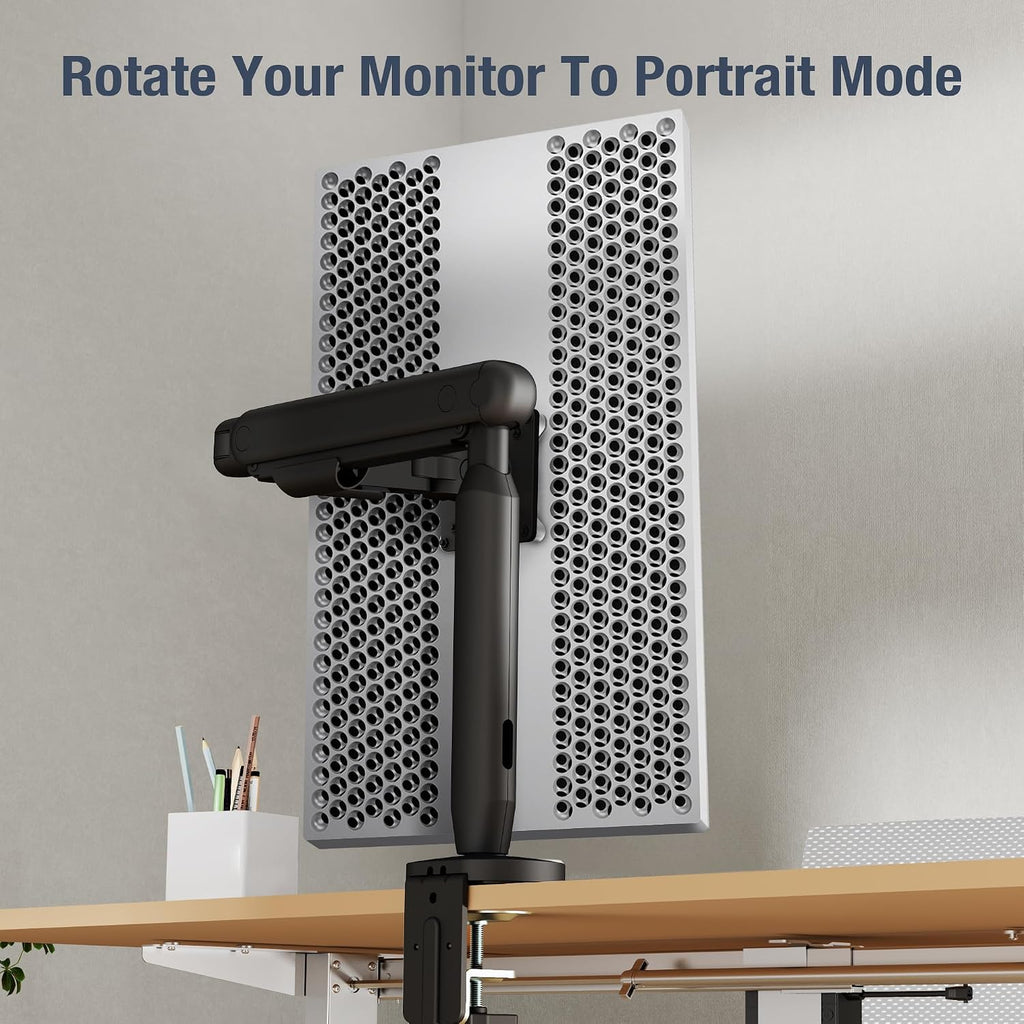 AVLT Single 17'-40' Ultrawide 3-Segment Easel Monitor Arm for Screens Up to 24.3 lbs, Aluminum Designer Stand, Adjustable Pneumatic Height, Full Motion Swivel Tilt Rotation, USB-C&A Ports, Black