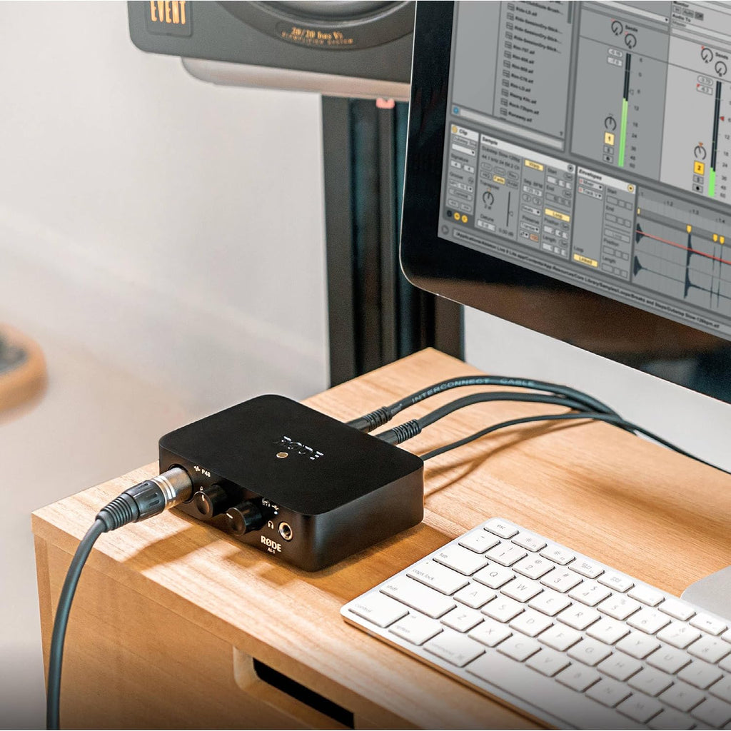 Rode NT1 Signature Series Condenser Microphone (White) with AI-1 USB Audio Interface, White NTH-100 Professional Over-Ear Headphones and On-Stage MS7701B Boom Microphone Stand