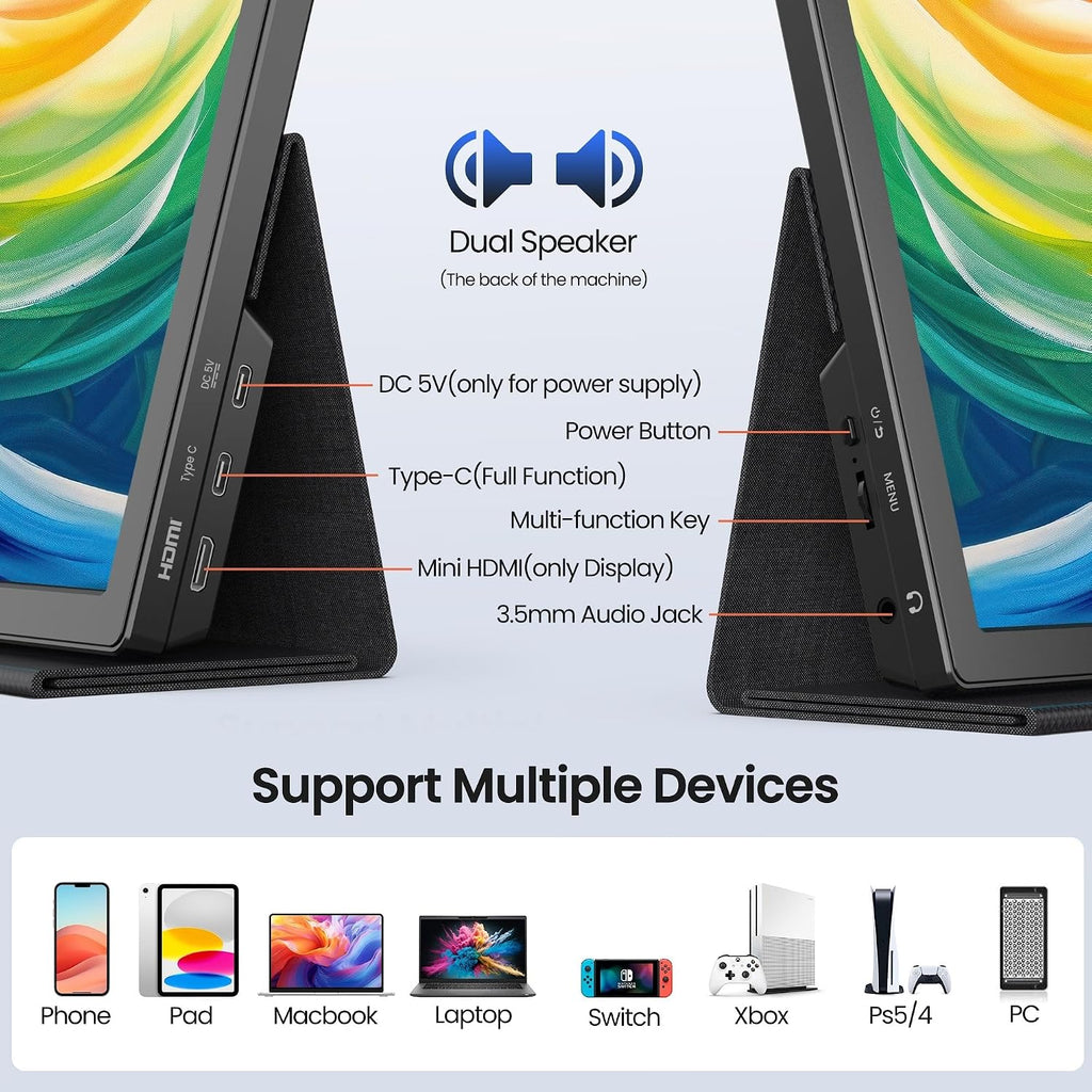 FANGOR 15.6 Inch Portable Monitor, FHD 1080P Monitor for Laptop, HDR IPS Computer Gaming Display, USB-C HDMI Screen Extender with Smart Cover for PC Laptop Phone Mac Xbox PS4/5 Switch, Dual Speaker
