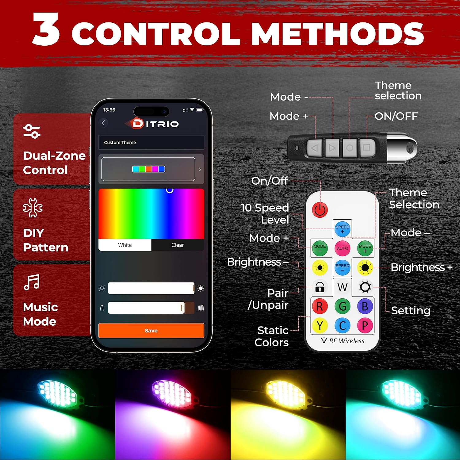 16 Pods Metal Aluminum RGB Rock Lights for Trucks Jeep UTV SUV ATV Golf Cart, Multi Chasing Color App/Remote Control Led Rock Lights with Music Mode, Waterproof Underglow Kits for Cars(Patented)