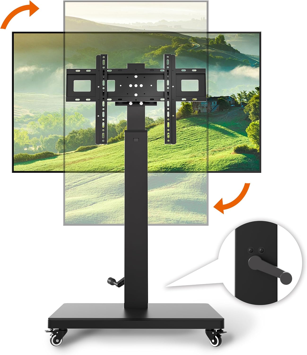 Mobile TV Cart Stand with Wheels for 32-80 Inch TVs,90°Landscape to Portrait Rotating,Manual Height Adjustable,Max VESA 600x400mm,Holds 110 Lbs,Mobile TV Cart Rolling TV Stand,XL-XZ08B
