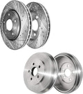 Detroit Axle - Front Drilled Slotted Brake Rotors + Rear Drums Replacement for 2003-2006 Chrysler Sebring (Sedan, Convertible) - 4pc Set