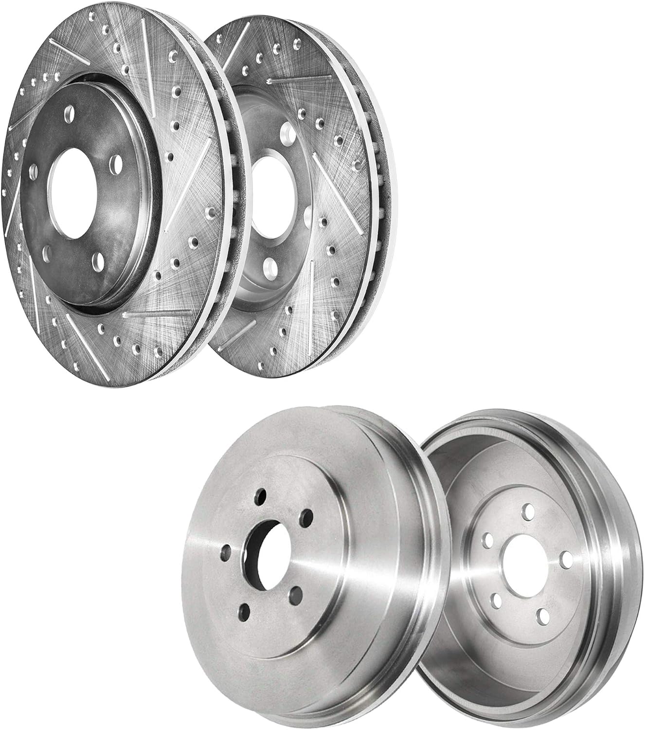 Detroit Axle - Front Drilled Slotted Brake Rotors + Rear Drums Replacement for 2003-2006 Chrysler Sebring (Sedan, Convertible) - 4pc Set