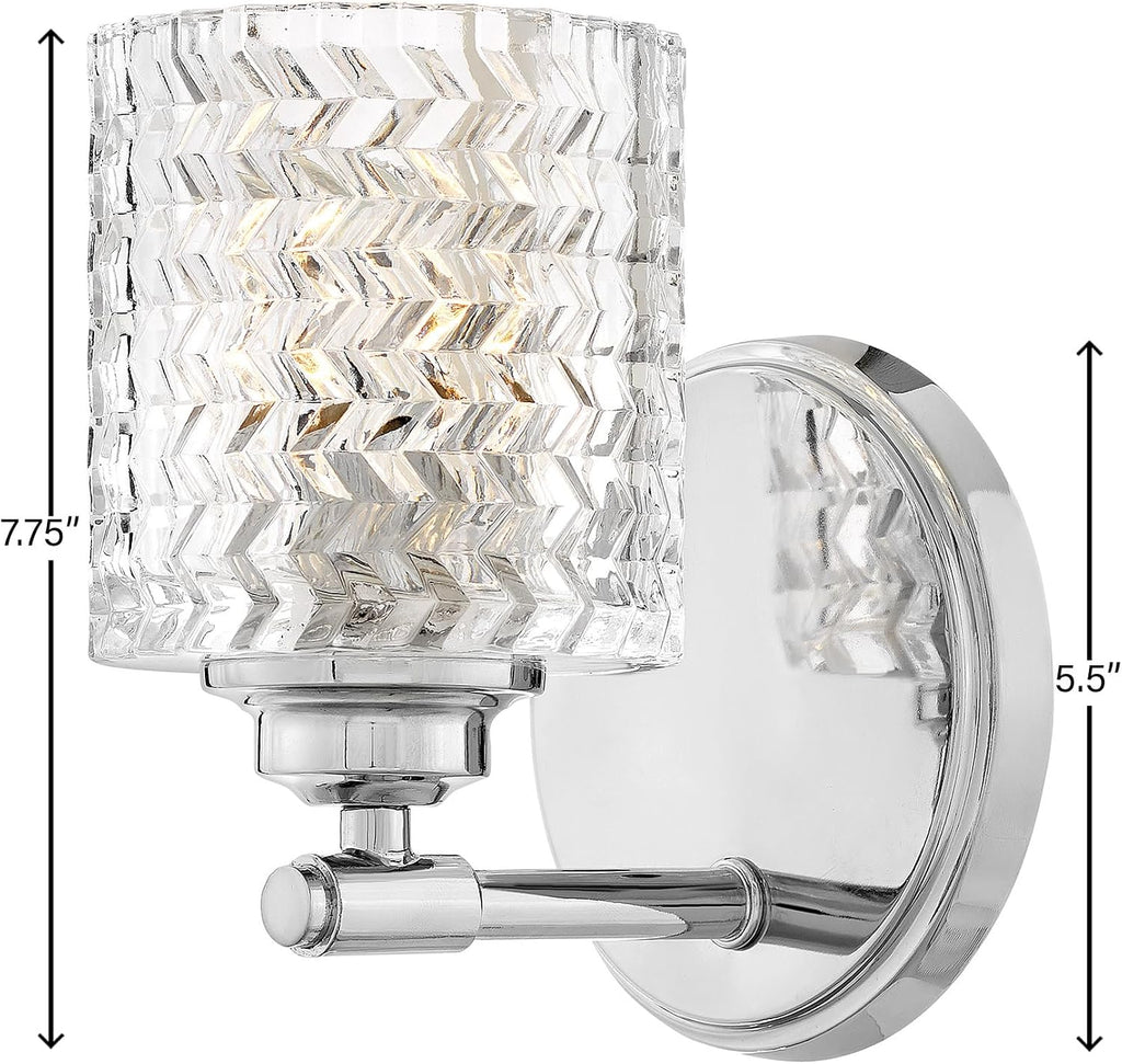Hinkley Elle Collection One Light Bathroom Vanity Fixture with Clear Chevron Glass, Chrome