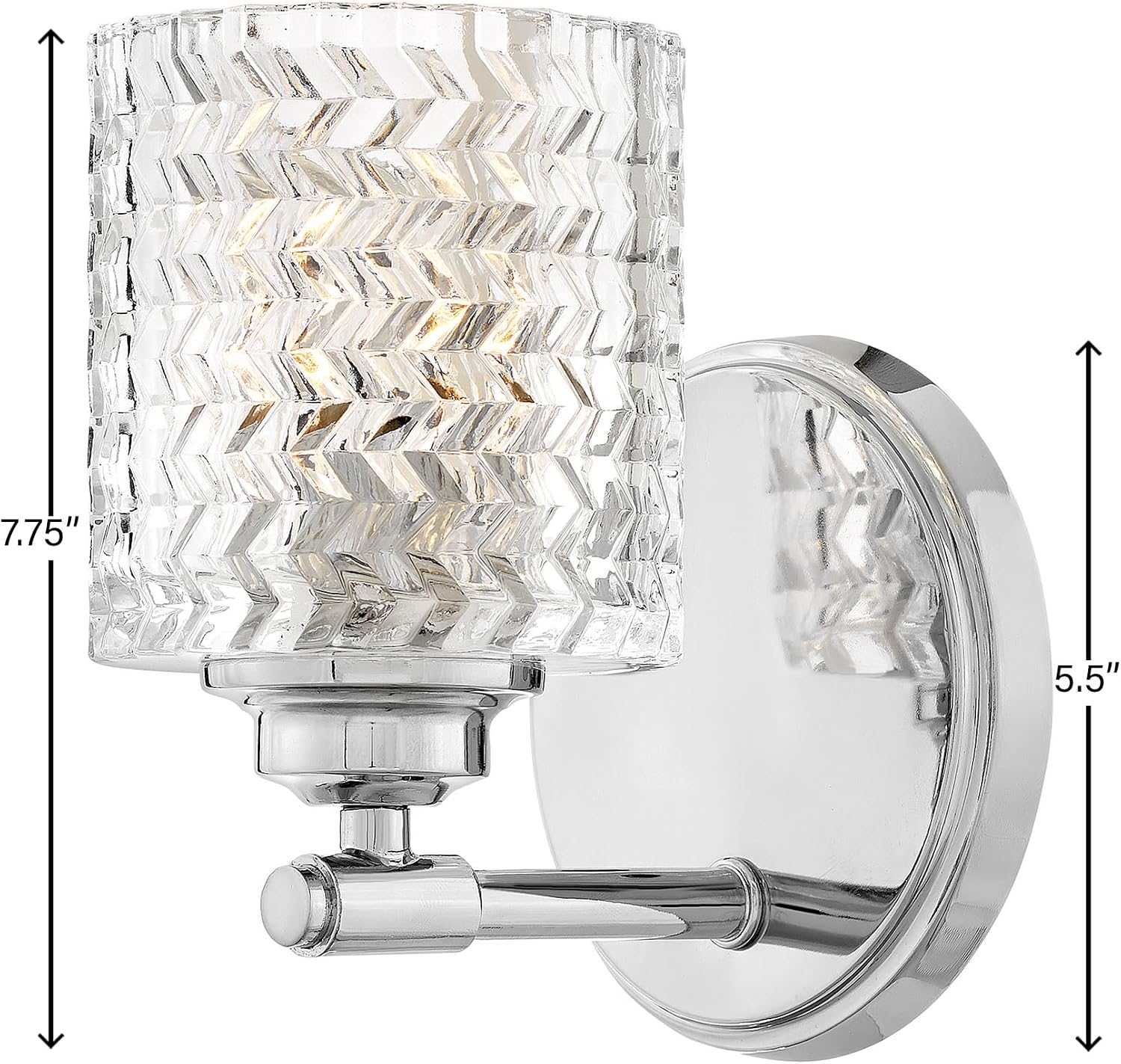 Hinkley Elle Collection One Light Bathroom Vanity Fixture with Clear Chevron Glass, Chrome