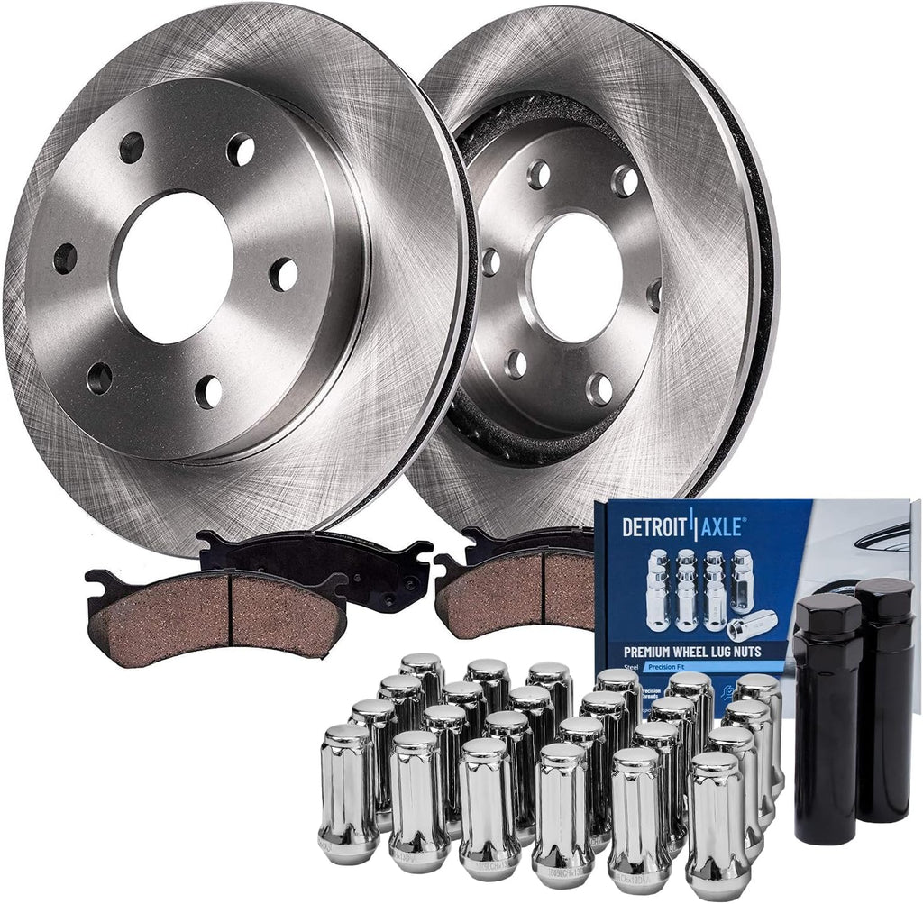 Detroit Axle - Rear Disc Rotors & Brake Pads + 24pc Wheel Lug Nuts w/keys Replacement for Chevy Traverse GMC Acadia Buick Enclave Outlook - 30pc Set
