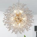 Firework Chandelier Gold, 12-Light Modern Crystal Chandelier Dandelion, 21.6' Stainless Steel Sputnik Pendant Hanging Light for Dining Room Bedroom