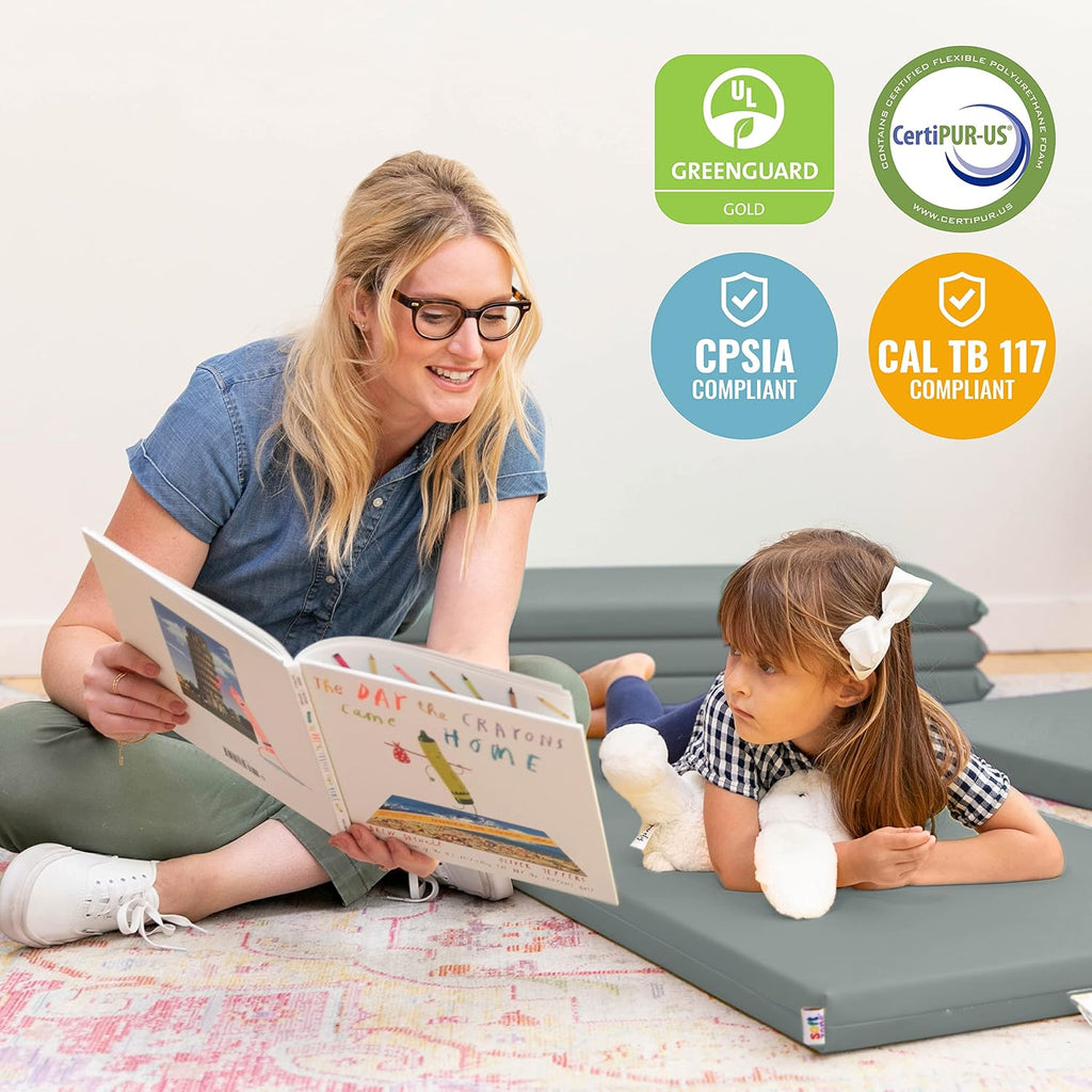 ECR4Kids SoftZone Rainbow Rest Time Mat with Name Tag, Sleeping Pad, Grey, 5-Piece