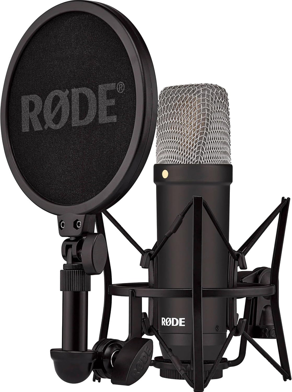 Rode NT1 Signature Condenser Mic Bundle with Scarlett 2i2 4G Interface, NTH-100 Headphones, and MS7701B Tripod — 4 dBA XLR Studio Mic for Vocal Recording, Singing, Voice Over, Podcasting