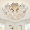 Modern Small Semi Flush Mount Ceiling Light Fixture, Flower Brush Nickel Ceiling Light Glass Chandelier for Bedroom Bathroom Closet Entryway Living Room Indoor Kitchen Foyer Hallway