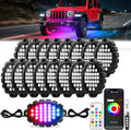 16 Pods Metal Aluminum RGB Rock Lights for Trucks Jeep UTV SUV ATV Golf Cart, Multi Chasing Color App/Remote Control Led Rock Lights with Music Mode, Waterproof Underglow Kits for Cars(Patented)