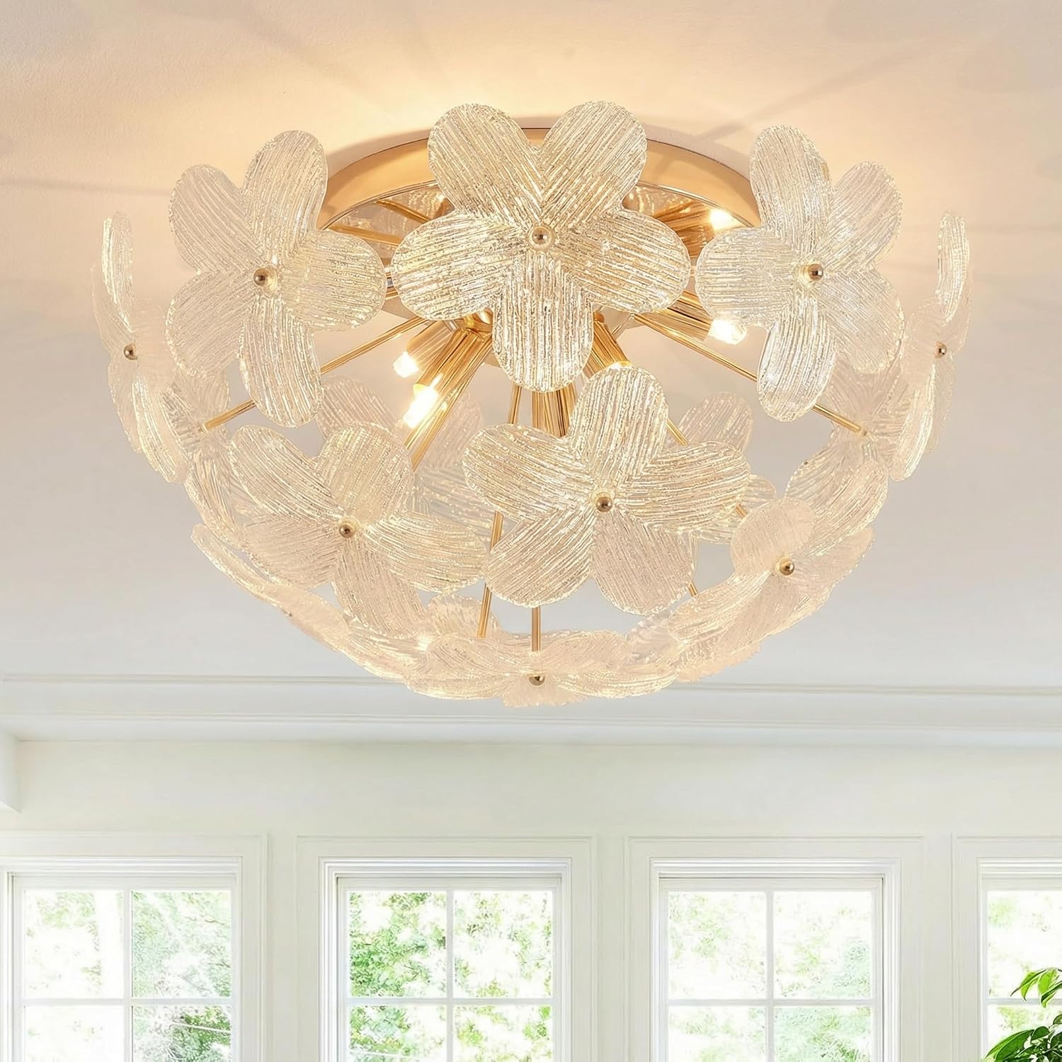 Modern Small Semi Flush Mount Ceiling Light Fixture, Flower Ceiling Light Fixture for Bedroom Bathroom Closet Entryway Living Room Indoor Kitchen Foyer Hallway
