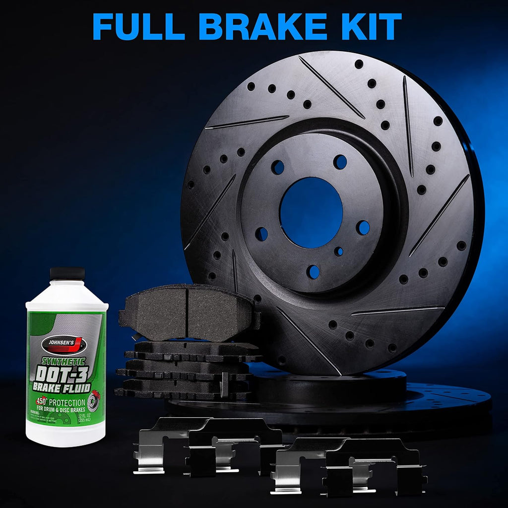 Power Sport Brake Kit For2007 Acura CSX; 2002-2006 Acura RSX; 2006-2011 Honda Civic| Drilled and Slotted Brake Rotors| Semi Metallic Brake Pads and Rotors Kit|Hardware included